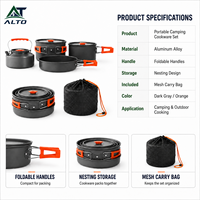 Casserole de camping en aluminium anodisé avec poignée pliable, capacité de 0,5L à 4,2L, couvercle léger et portable pour la randonnée en plein air