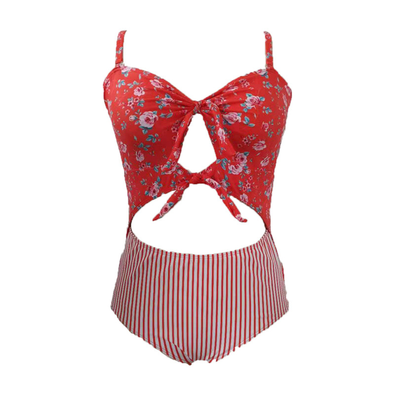 2022 new summer swimsuit women's one-piece printed bow Bikini Large fat woman fat m200 kg swimsuit