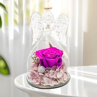 Bouquet de fleurs éternelles 1987, rose ange, fleur préservée faite à la main, dôme en verre, boîte cadeau décorative, longue durée, 3-5 ans