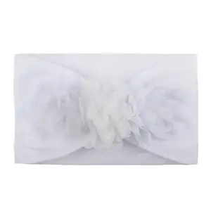 Newborn Infant Toddlers Kids Baby White Headbands Hairbands 3 Flowers Chiffon Fabric Elastics Hair Accessories for Baby Girls