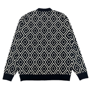 <span class=keywords><strong>Pull</strong></span> surdimensionné géométrique jacquard <span class=keywords><strong>noir</strong></span> à boutons mode hommes <span class=keywords><strong>col</strong></span> en <span class=keywords><strong>v</strong></span> cardigan pulls pour hommes - Product Image 2
