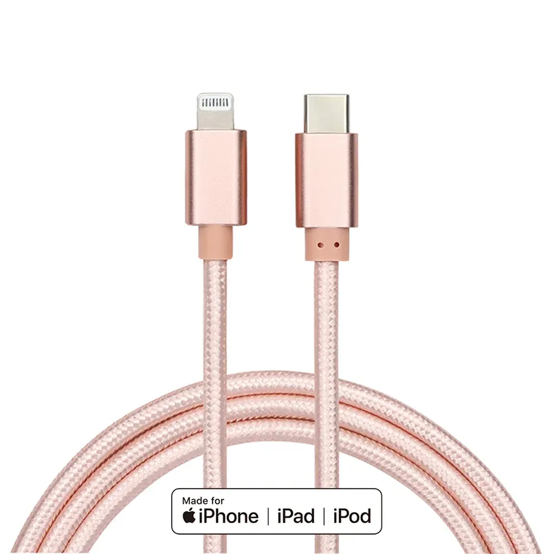 สายชาร์จสีถักไนลอน MFi ได้รับการรับรองประเภท C ถึง iOS USB 8PIN สายเคเบิลข้อมูลสําหรับ iPhone