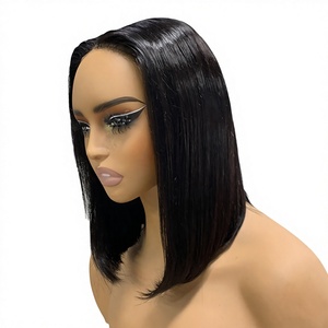 Peluca <span class=keywords><strong>de</strong></span> Cabello Humano YUNSEN 5*5 Sin Pegamento, Doble Trama, Estilo BOB, Nueva, Negra, con Red Transparente en la Parte Posterior, Densidad 150%-180% - Product Image 1