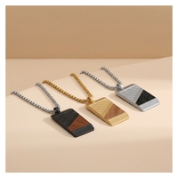 Collier pendentif géométrique en acier inoxydable 316L pour homme avec incrustation en bois d'inspiration bouddhiste, bijou tendance personnalisé