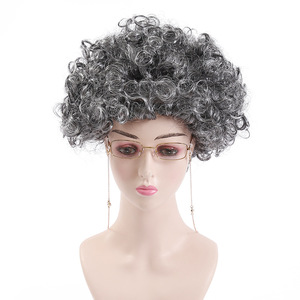 Halloween <span class=keywords><strong>abuela</strong></span> <span class=keywords><strong>peluca</strong></span> cubierta de mediana edad y ancianos Pelo Corto rizado gris abuelo y <span class=keywords><strong>abuela</strong></span> rendimiento tocado - Product Image 5