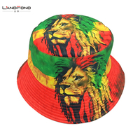 Sombrero de Pescador de Doble Cara Landfond, Estilo Panamá, con Estampado de Dibujos Animados de León, Estilo Rasta
