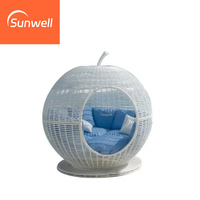 Mobilier d'extérieur commercial, rotin, rotin, forme pomme, lit de repos rond classique pour la plage