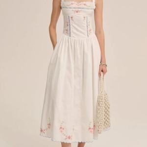 Vestidos de Verano de Nuevo Diseño, Casuales, sin Mangas, con Bordado Floral, 100% Algodón, Vestido Midi para la Hora del Té - Product Image 5