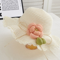 Ensemble Chapeau de Paille et Sac d'Été pour Enfants, Motif Floral Sérigraphié, Protection Solaire, pour Femmes et Filles