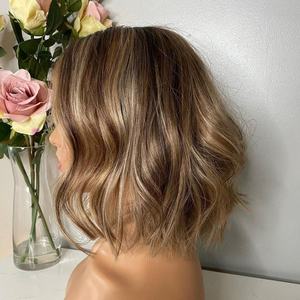 Ombre tro tóc vàng màu ren phía trước Tóc Giả lớp biểu bì phù hợp tóc con người ngắn <span class=keywords><strong>Bob</strong></span> sóng tóc giả cho người phụ nữ Pre ngắt dòng tóc - Product Image 3