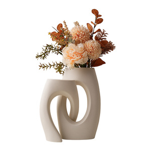 Juego de 2 jarrones de cerámica huecos, florero estético de cerámica decorativo de estilo bohemio moderno nórdico para decoración del hogar - Product Image 6