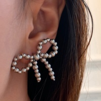 Dazan Nouveauté Été Boucles d'oreilles manchette tendance en acier inoxydable hypoallergénique plaqué or 18 carats, motif classique nœud papillon et boule, Bijoux de luxe