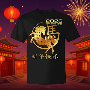 T-shirt Unisex Anno del Cavallo 2026 Capodanno Cinese Stampa Digitale Girocollo Manica Corta Abbigliamento Promozionale - Product Image 2