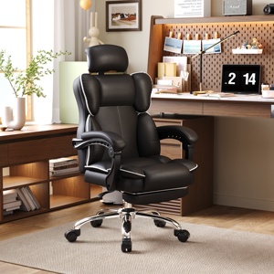 Chaise de bureau ergonomique contemporaine en cuir - Inclinable et réglable - Chaise de sport avec cadre en acier, hauteur réglable, imperméable pour la maison - Product Image 2