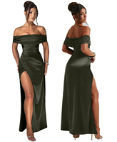 Vestido Largo Formal de Fiesta con Hombros Descubiertos y Abertura Alta para Mujer, Gran Venta