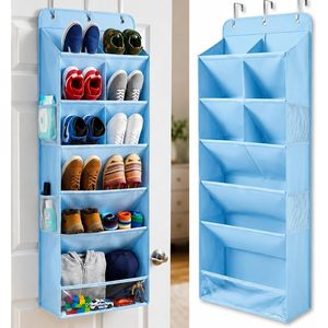 Organisateur de chaussures suspendu à 6 niveaux, poches profondes 100D épaisses, rangement multifonctionnel pour placard et entrée, en polyester bleu, type crochet - Product Image 1