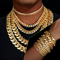 Pulseras y Collares de Cadena Cubana de Latón Chapado en Oro de 14K y 18K de 10mm-25mm Cadena de Eslabones Cubanos Sólidos y Pesados Estilo Miami Hip Hop para Hombre