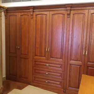 カスタムスタイル無垢材寝室家具無垢材彫刻レッドウッドワードローブ中国の高級ワードローブ - Product Image 1