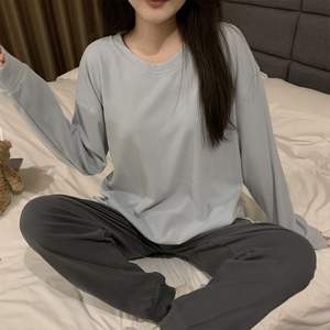 طقم بيجامة بلوفر فاخر من قماش الدرالون بأكمام طويلة ولون سادة، ملابس نوم نسائية مريحة للمنزل، ناعمة وحرارية للربيع، كاجوال وأنيقة - Product Image 4