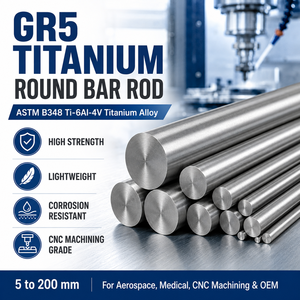 แท่งไทเทเนียม GR5 Ti-6Al-4V รูปทรงกลม ASTM B348 ขนาด 5 ถึง 200 มม. ความแข็งแรงสูง น้ำหนักเบา สำหรับอุตสาหกรรมการบิน การแพทย์ การตัดเฉือนด้วยเครื่อง CNC และ OEM - Product Image 1