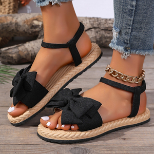<span class=keywords><strong>Sandali</strong></span> da <span class=keywords><strong>donna</strong></span> alla moda con plateau, <span class=keywords><strong>in</strong></span> pelle PU nera, eleganti con grande fiocco decorativo, suola con texture a <span class=keywords><strong>corda</strong></span>, casual, estivi, per la spiaggia e feste - Product Image 1