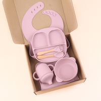 Ensemble de vaisselle pour bébé en silicone divisé en plusieurs parties, comprenant une assiette, un bol, une bavette, une cuillère et une tasse à bec, sans BPA, pour nourrissons