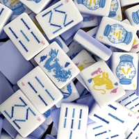 Jeu de tuiles de mahjong en acrylique blanc et violet clair, 160 pièces, motif dragon et fleurs chinoises bleues, jeu familial d'intérieur de luxe