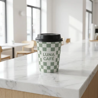 Gobelets à café en papier jetables isolés, style minimaliste naturel, à paroi simple, pour boissons chaudes à emporter, avec couvercle, logo personnalisé