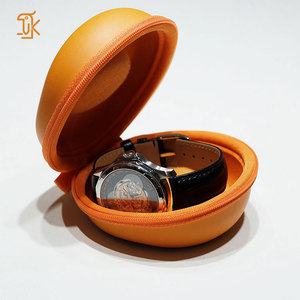 Round Leatherette Watch <b>Case</b> with Zipper Protective Inner Faux Leather Storage Box for Single Watch Travel Use - Product Image 4