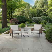 Ensemble bistrot moderne d'extérieur BHR en aluminium avec chaises en tissu tressé et table en polystone empilable, marron, pour villa, cour et jardin