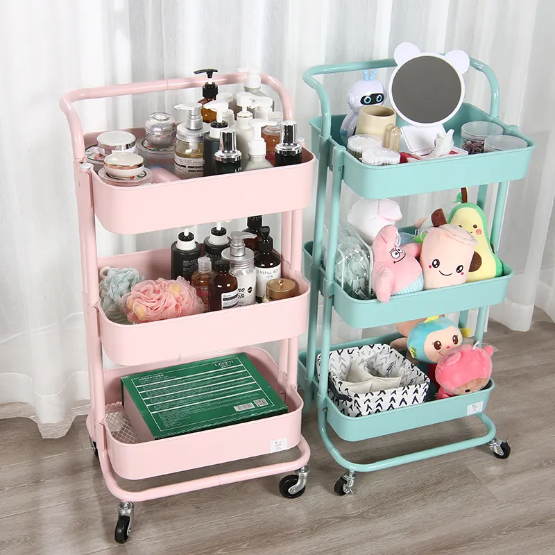 Home Kitchen Organizer 3 Tiers Movable Rolling Storage Rack Trolley Utility Carts with wheels