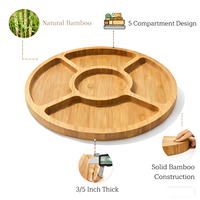 Plateau de service rond en bois avec séparateurs pour la cuisine et les réceptions