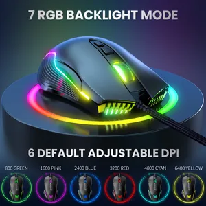 ONIKUMA <span class=keywords><strong>CW905</strong></span> Ajustable 6400 DPI RGB Luz LED múltiple Ratones ópticos Ergonómico PC Computadora Ratón para juegos con cable para Gamer - Product Image 3