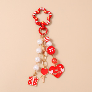 Llavero de Corazón Rojo Dulce con Perlas y Dije de Flor, Cierre en Forma de Flor, Llavero Esmaltado '<span class=keywords><strong>Kiss</strong></span> Me' para Regalo de San Valentín, Joyería Colgante para Bolsos - Product Image 5