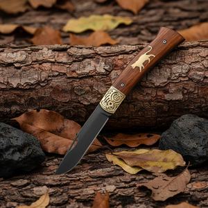 No. Navaja de bolsillo de hoja fija de acero inoxidable 27 Triplex Steel the Cat de alta calidad con mango de madera DIY, personalizable OEM - Product Image 6