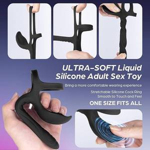 3-in-1 Männlicher Penisring 10 Modi 100% Wasserdicht Schwarzes Spielzeug Dildo Vibrator Analplug Hodenstimulator Erwachsenen-Paar-Sexspielzeug - Product Image 3