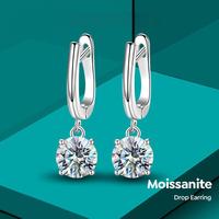 Boucles d'oreilles De D Color Pass Diamond Tester VVS 2ct S925 Round Brilliant Cut Moissanite Plain Loop Dangle Ear Stud Earrings