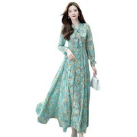 Nouvelle Mode Femme Chic Chiffon Été Bohème Manches Longues Imprimé Floral Robe Longue Bretelles Col V Plage Vacances Décontractée