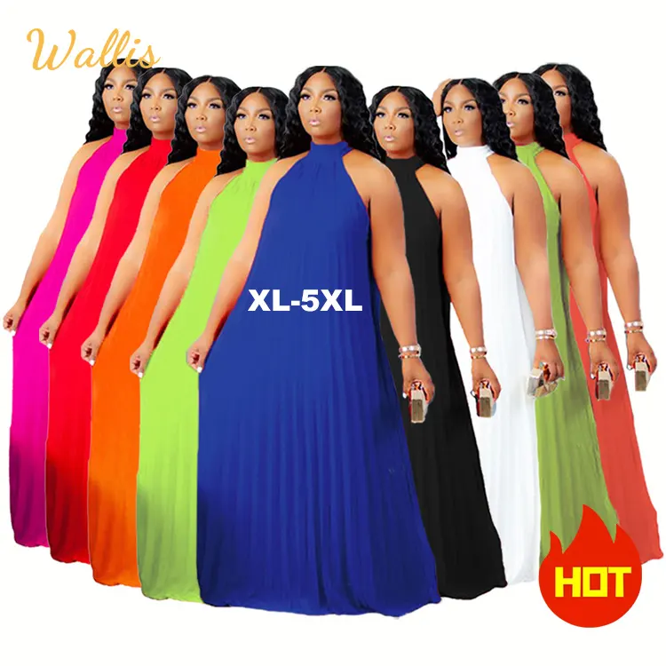 5Xl moda Vintage Stand up Collar sin mangas una línea Casual suelto Sexy fiesta playa vestidos de talla grande ropa de mujer vestido