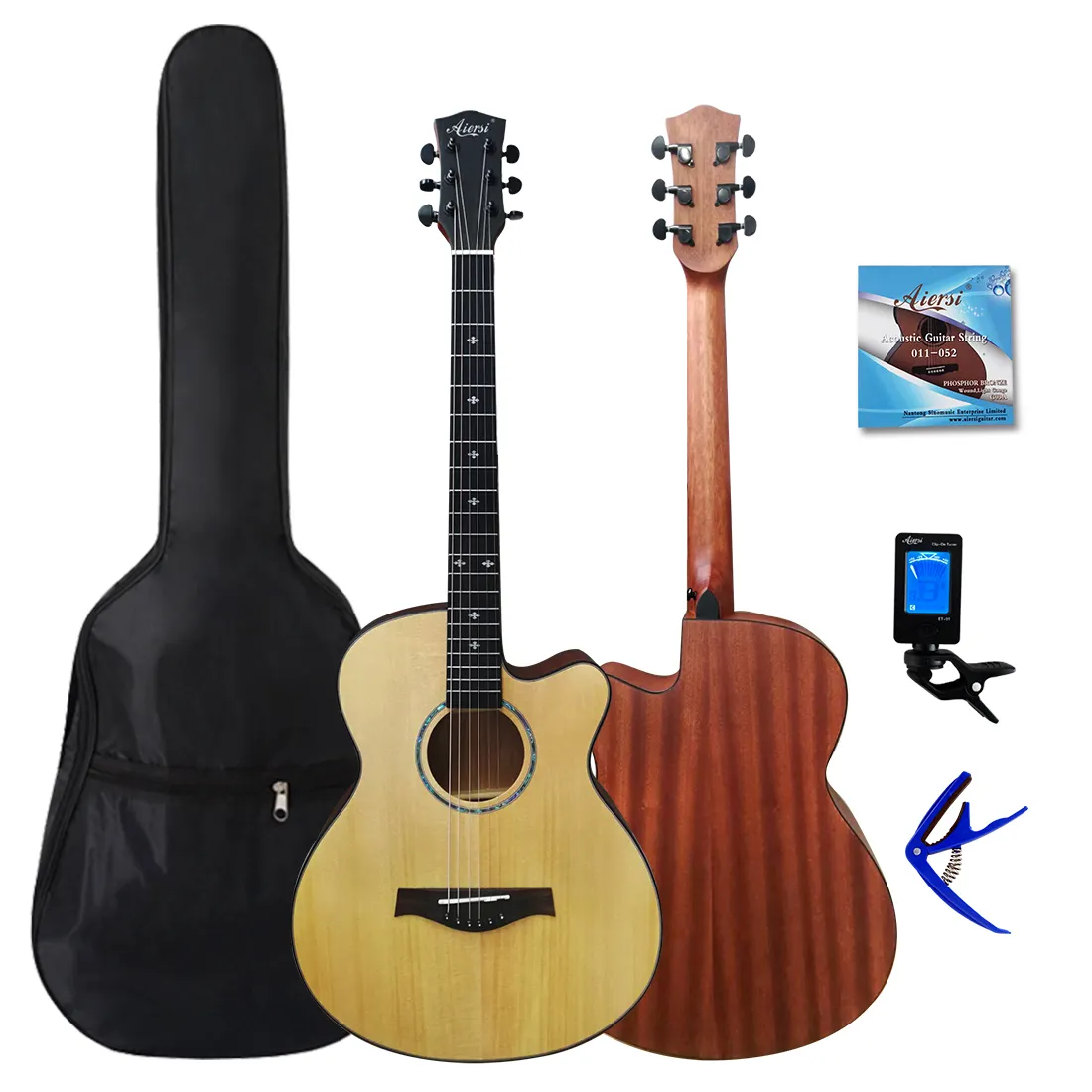 Aiersi — guitare acoustique 40 pouces avec cordon en acier, 1 pièce, prix en gros, paquet complet, style OM, avec sac de rembourrage