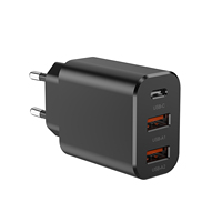 Cargador USB de 30W con 3 Puertos (2C1A 2A1C) con Carga Rápida PD, Enchufe Europeo, Adaptador de Corriente para Teléfono Inteligente, Tableta y Auriculares
