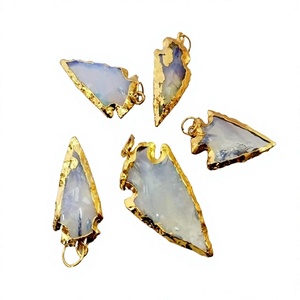 Gemstone Opalite Arrowhead Hand Knapped stone Pendant Golden metal Electroplated edges Crystal with Semi-Precious Stone pendant - Product Image 1