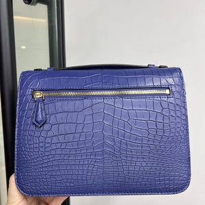 Bolso de Mano de Cuero de Cocodrilo 100% Genuino para Mujer, con Cierre Azul Dorado, Estilo de Diseñador de Lujo, para Llevar Cruzado o al Hombro - Product Image 6