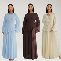 Blouse ethnique ouverte texturée premium, ornée, style vintage, pour l'été et l'automne, couleur Lilas Français, Robe de prière musulmane modeste, Hijab intérieur, XS