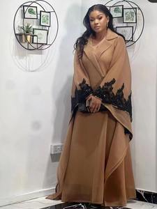 Robe de soirée en dentelle pour femmes africaines Robe de soirée en mousseline Robe longue à manches bouffantes pour femme de grande taille - Product Image 2