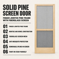 Porte coulissante en bois à charnières avec cadre en pin à jointures à languettes et moustiquaire en fibre de verre pour patio, jardin, entrée, véranda et projets de construction.