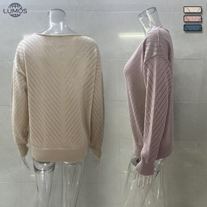 Suéter de <span class=keywords><strong>Punto</strong></span> para <span class=keywords><strong>Mujer</strong></span>, Estilo Europeo, Elegante y Casual, Cuello en V, Otoño, Mangas Largas Holgadas, Tejido Plano - Product Image 4