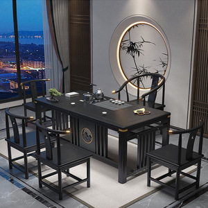 Mesa de Té de Madera Maciza Dazhang Jiaju, Estilo Chino Moderno, Madera de Caucho, Inspiración Zen, Juego Completo para Sala de Estar u Oficina - Product Image 3