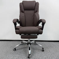 Chaise de bureau moderne minimaliste en cuir marron rembourrée, structure en métal, hauteur réglable, pivotante, avec soutien lombaire et accoudoirs