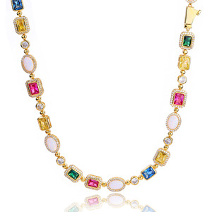 Fashion Hip Hop Cross Gold Brass Multicolor 10mm Geometric Enamel Bling Gemstone Zircon Iced Chain <b>Choker</b> Necklace Unisex Gift - Product Image 6